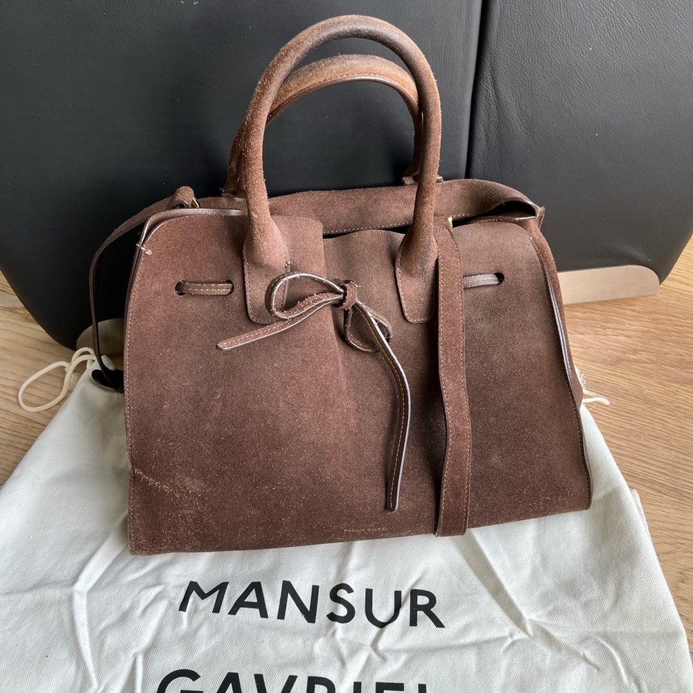 Mansur Gavriel large sun tote bag in chocolate suede